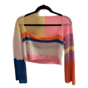 Multicolor Crochet Knit Top Coverup Small